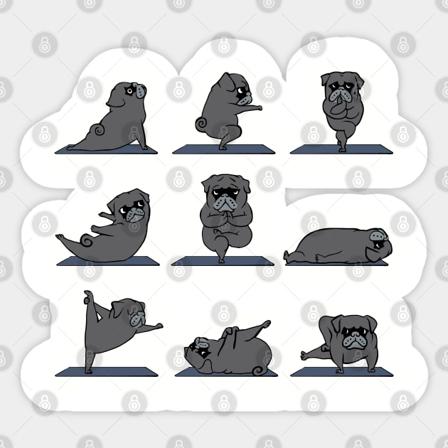 Black Pug Yoga Sticker by huebucket